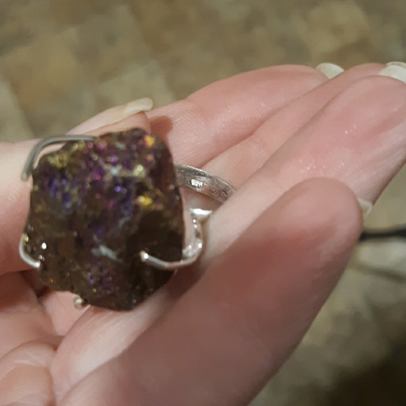 New Rainbow Aura Bismuth Titanium Geode Agate 925 Silver Ring. - Picture 8 of 8